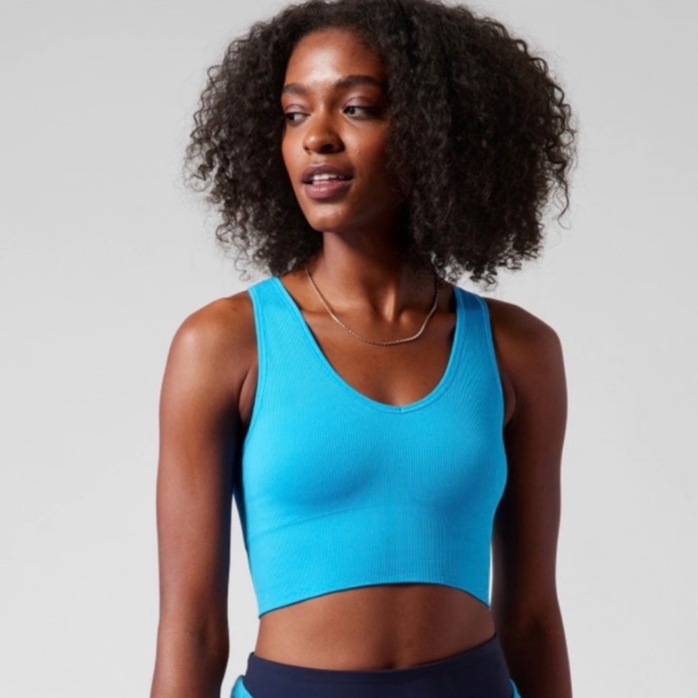 Athleta Aurora Seamless Crop Ribbed Tank Santorini Blue Size XS